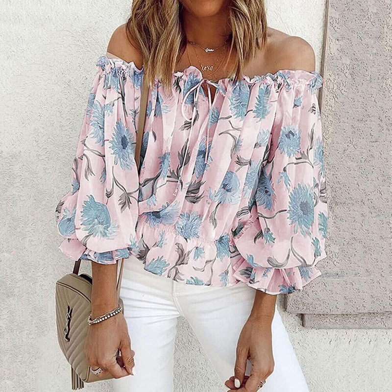 Geblümte Damen Chiffon-Bluse mit Rüschenärmeln – Elvira