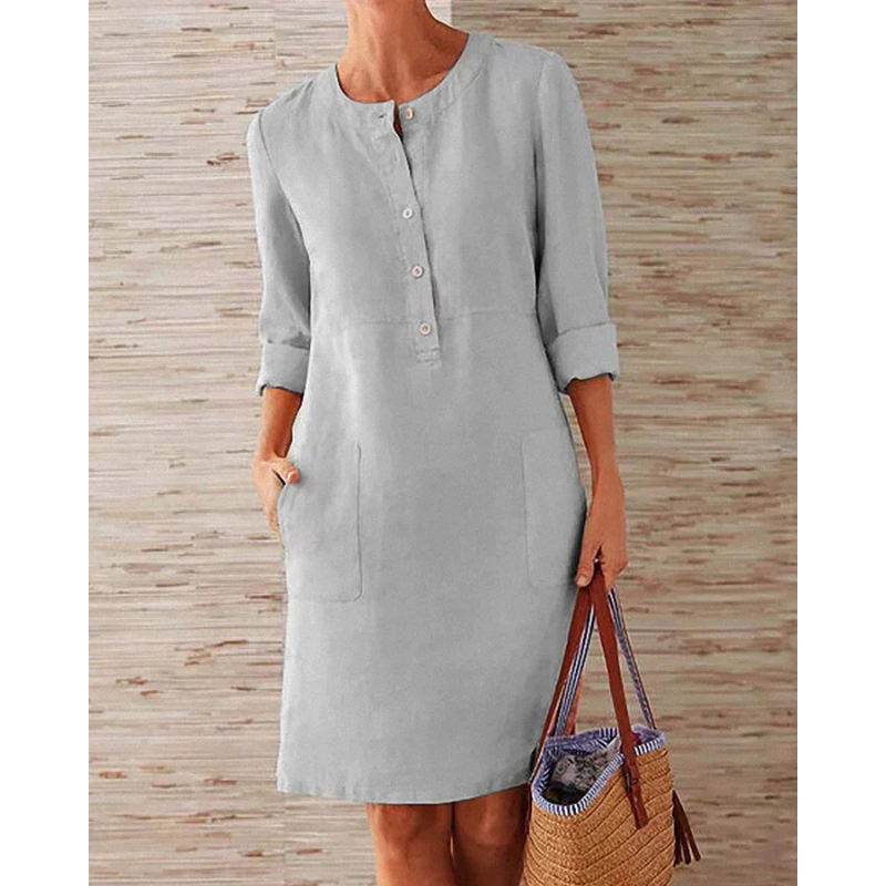 Stilvolles Damen Freizeitkleid mit Taschen & Rundhalsausschnitt – Niva
