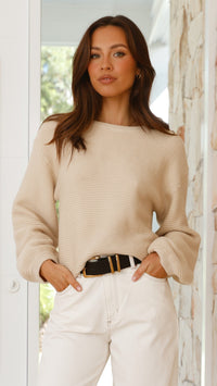 Beige Gestrickter Damenpullover - Isabella