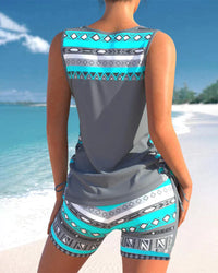 Trendige Bademode mit V-Ausschnitt & geometrischem Muster – Tankini-Set Madonna