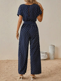 Trendiger Damen Jumpsuit mit Taillenband und Punktmuster - PunktLaune