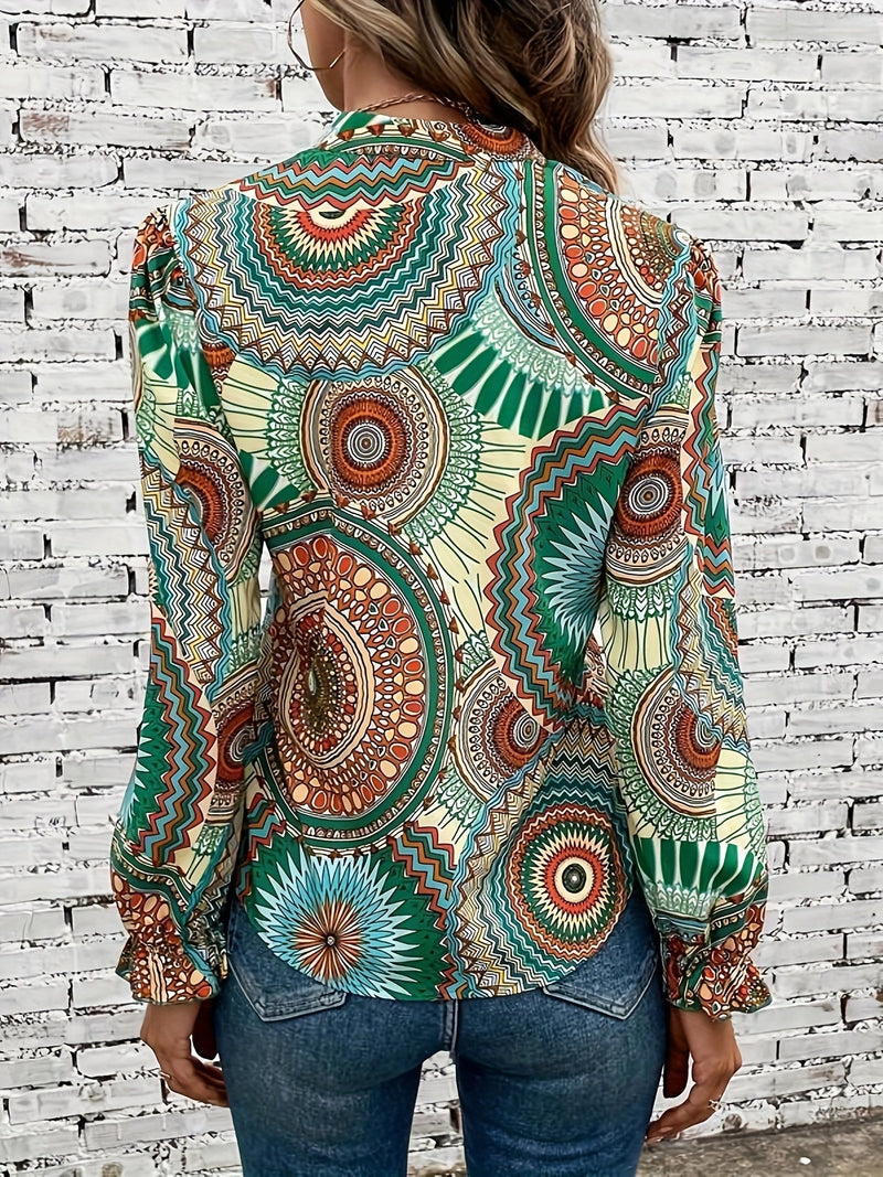 Damen Bluse mit Blumenmuster & V-Ausschnitt für Frühling & Herbst – Selina