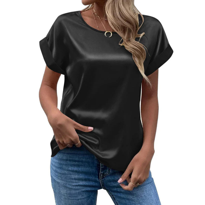 Satiniertes Trendshirt mit lockerem Schnitt für Damen – Leona
