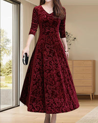 Damen Midikleid mit A-Linie & V-Ausschnitt – Amara