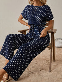 Trendiger Damen Jumpsuit mit Taillenband und Punktmuster - PunktLaune