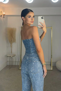 Glitzerndes Damen Hosenset mit High-Waist-Jeans – Liora