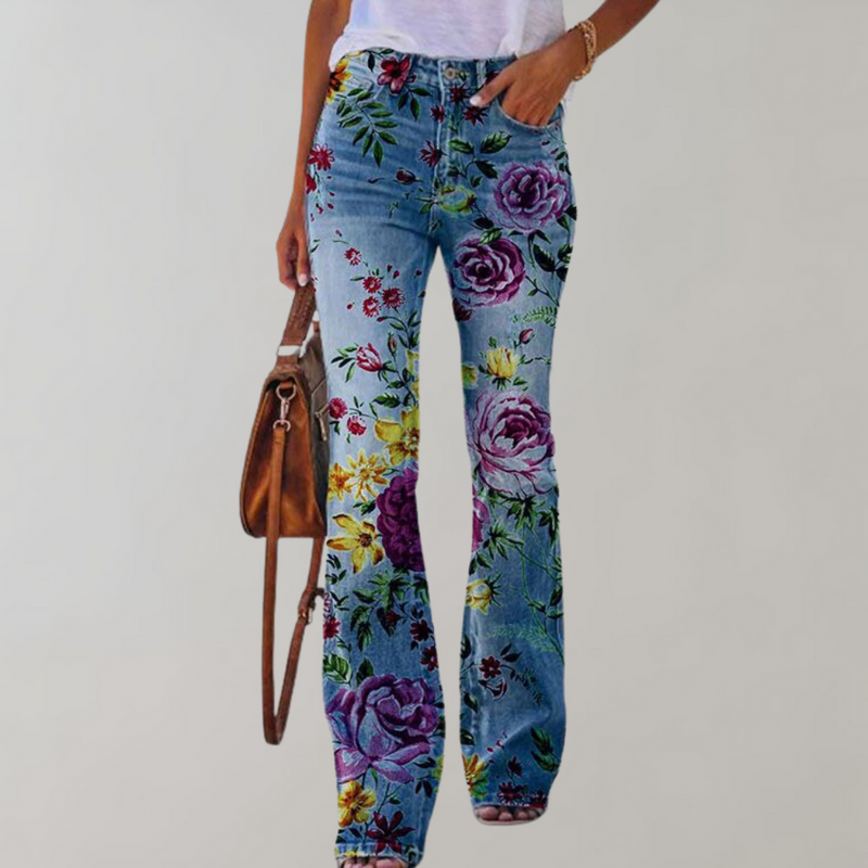 Flared Jeans mit Knöpfen - Rosa