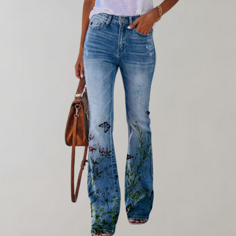 Flared Jeans mit Knöpfen - Rosa