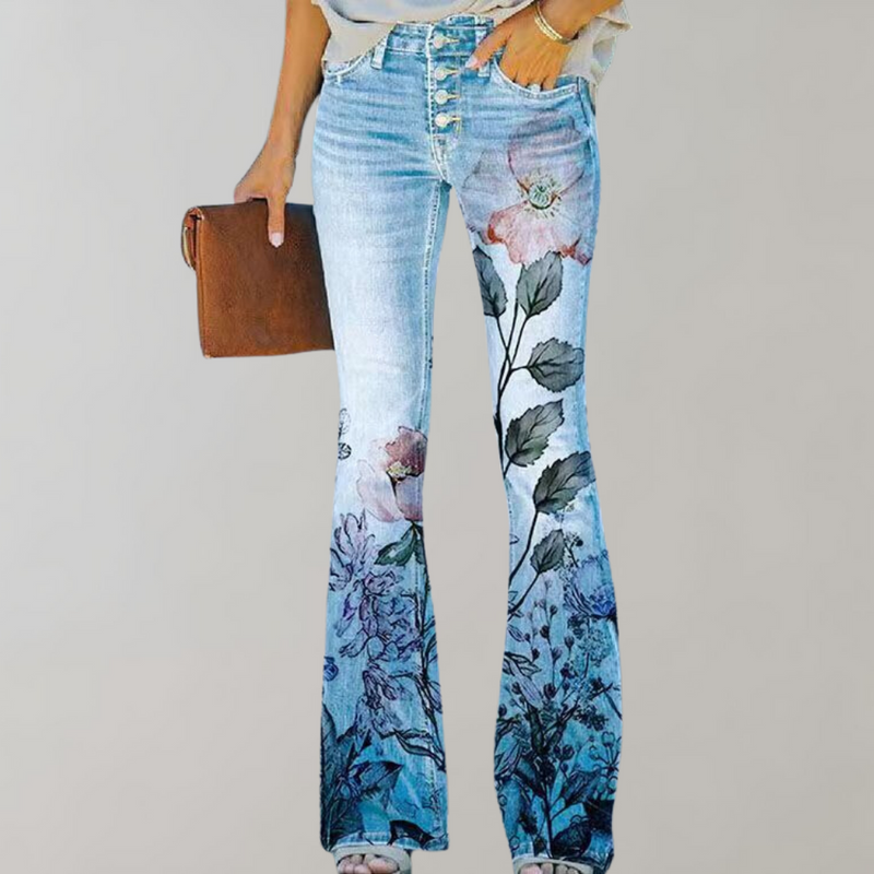 Flared Jeans mit Knöpfen - Rosa