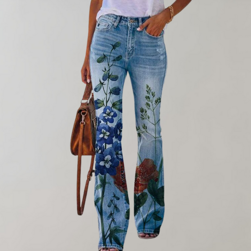 Flared Jeans mit Knöpfen - Rosa