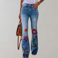 Flared Jeans mit Knöpfen - Rosa