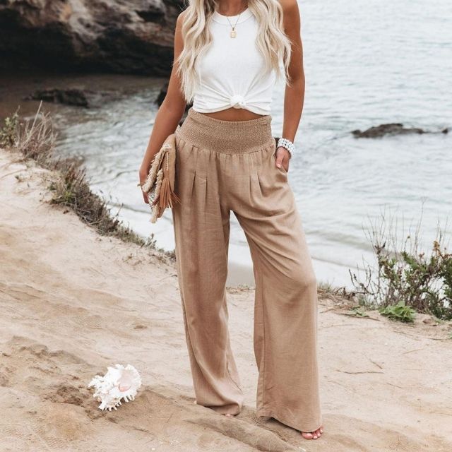 Luftige Damen Leinenhose mit weitem Bein – Liv