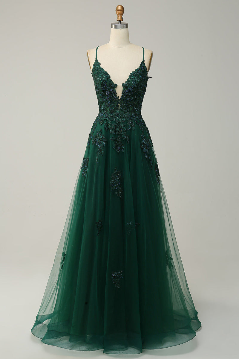 Stilvolles A-Linien Ballkleid mit Spaghettiträgern und Schnürung - Julia