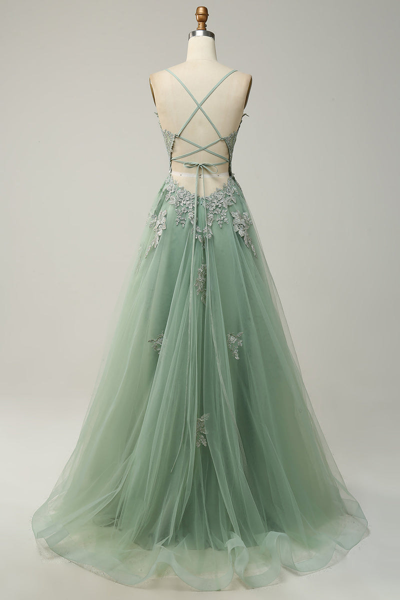 Stilvolles A-Linien Ballkleid mit Spaghettiträgern und Schnürung - Julia