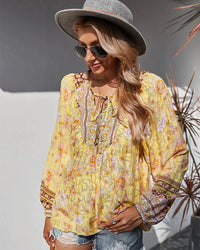 Vintage Boho Sommerbluse mit Blumenprint und langen Ärmeln – Sana