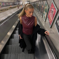 Damen Ärmelloses Leder-Top mit Taillierter Passform – Nila