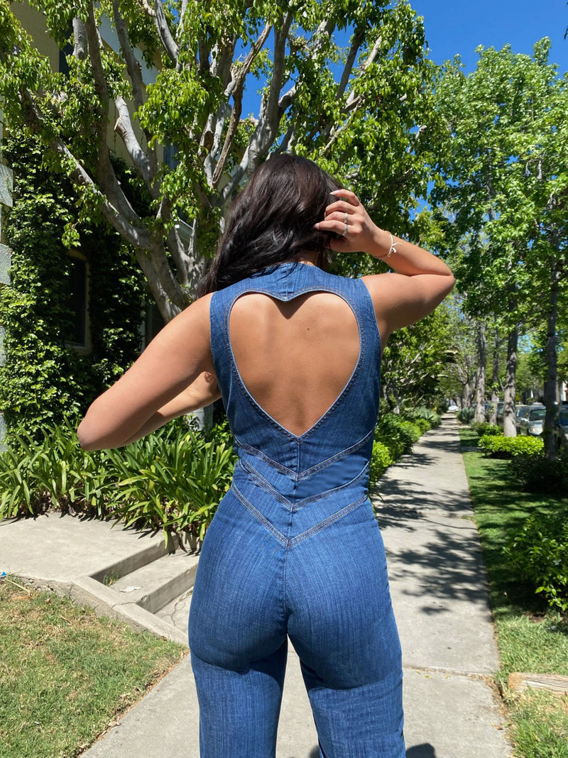 Herzförmiger Rückenfreier Jeans-Jumpsuit Damen – Sakura