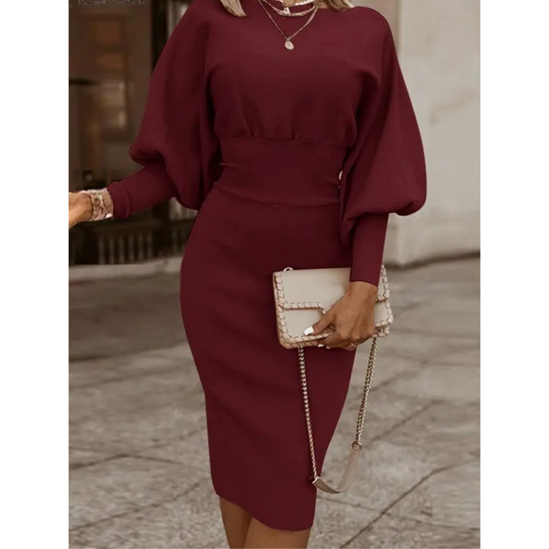 Cocktailkleid mit Laternenärmeln in Uni-Farben – Lena