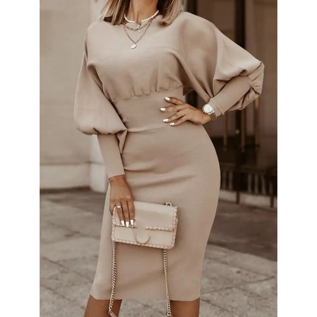 Cocktailkleid mit Laternenärmeln in Uni-Farben – Lena