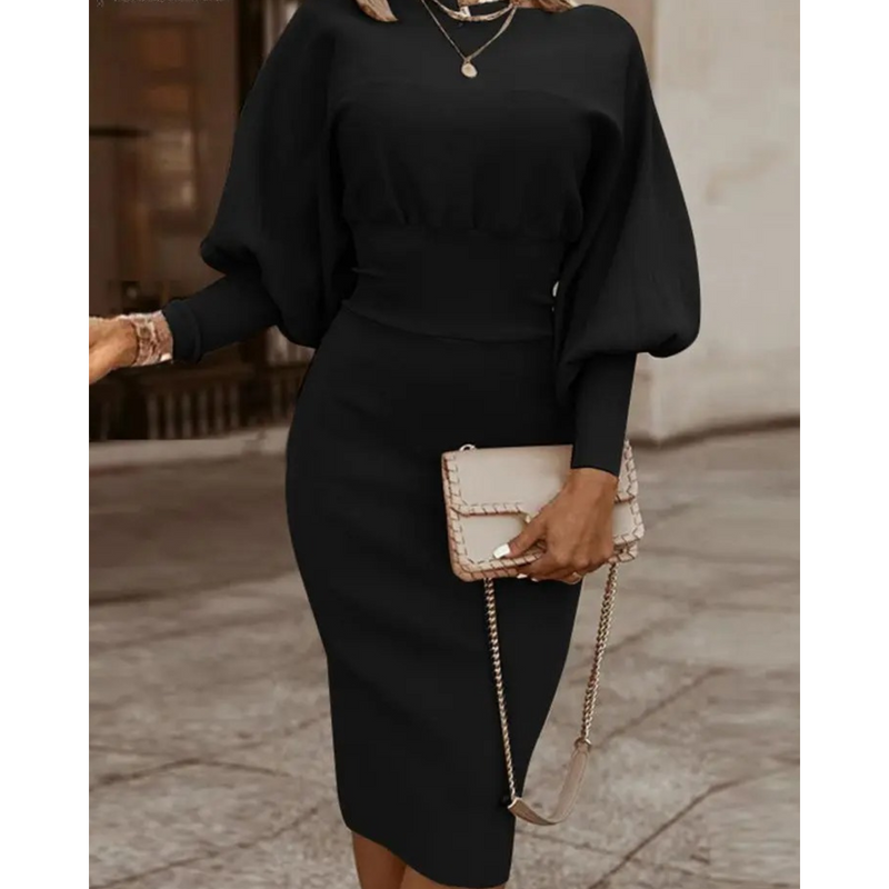 Cocktailkleid mit Laternenärmeln in Uni-Farben – Lena