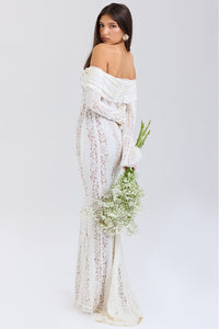 Schulterfreies Sommer-Maxikleid aus floraler Spitze – Alondra