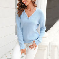 Damen Strickpullover mit V-Ausschnitt in lockerer Passform – Wanfrieda