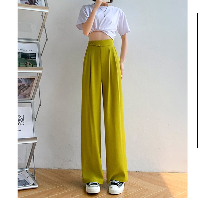 High-Waist Casual Damen Hose mit weitem Bein – Emilia