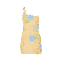 Gelbes gehäkeltes Sommer-Minikleid mit Blumenstickerei für Damen – Nari