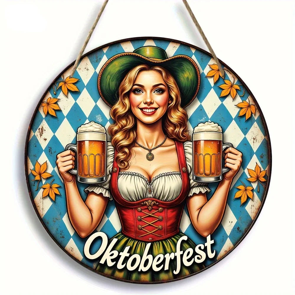 Runde Wanddeko „Oktoberfest-Madl“ (20 cm) – BierMaid Art Oktoberfest 2025