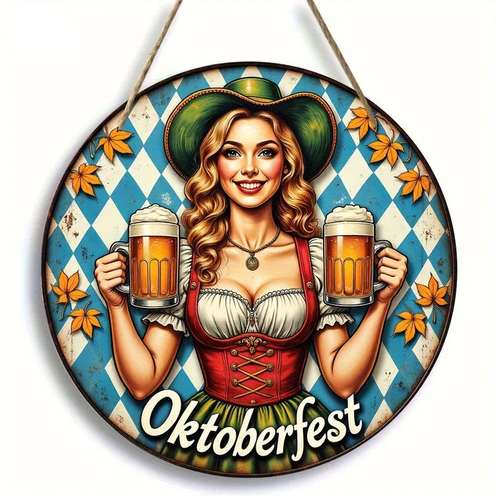Runde Wanddeko „Oktoberfest-Madl“ (20 cm) – BierMaid Art Oktoberfest 2025