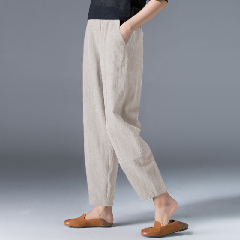 Damen Sommerhose aus Leinen-Baumwollmix mit elastischem Bund – Clara