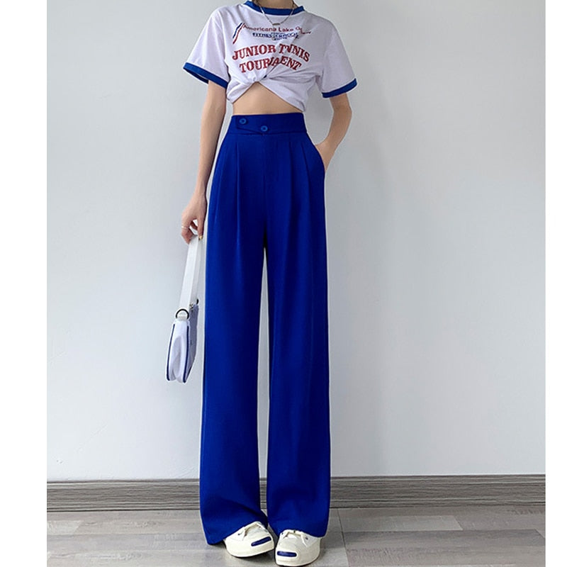 High-Waist Casual Damen Hose mit weitem Bein – Emilia