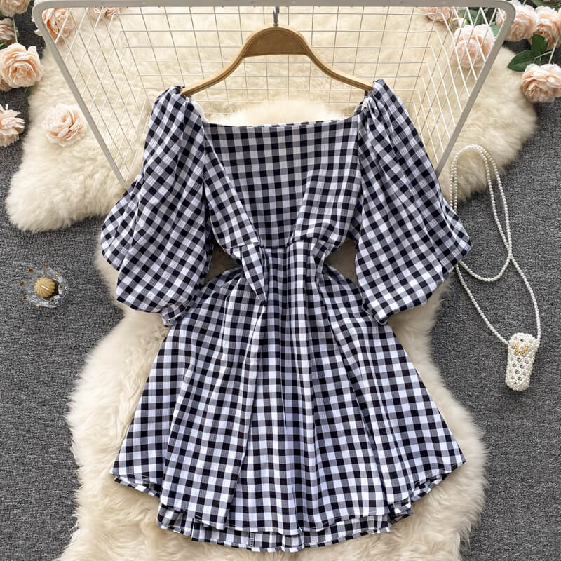 Modisches Damenkleid mit Karree-Ausschnitt & Puffärmeln – Selina