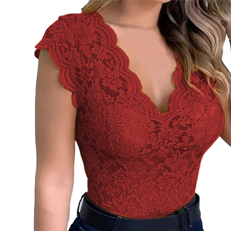 Stylische Damen Sommertop aus Spitze mit Blumenmuster - SpitzenLicht