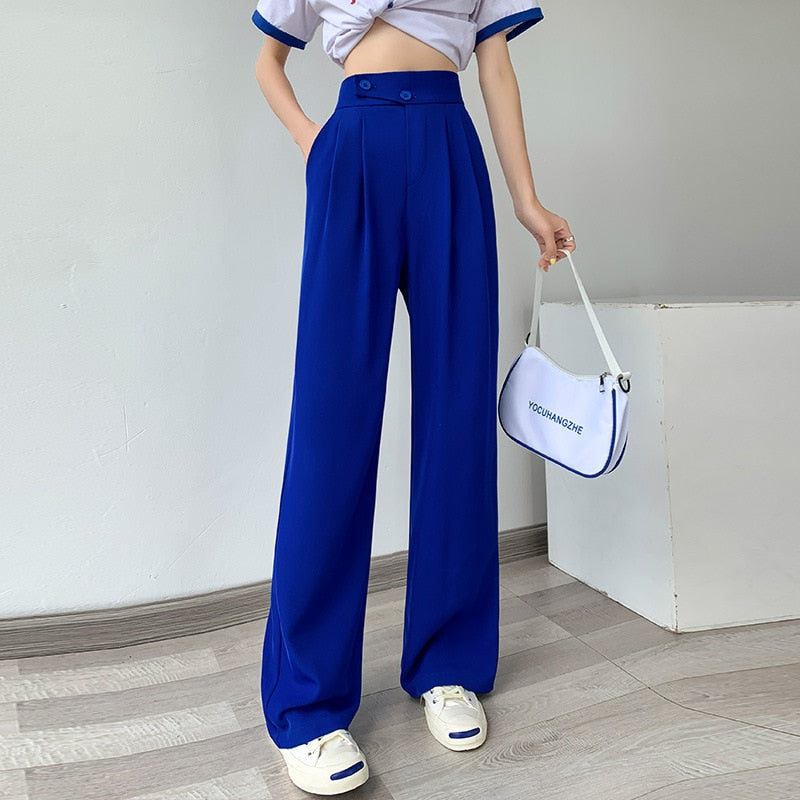 High-Waist Casual Damen Hose mit weitem Bein – Emilia