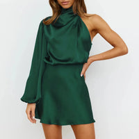 Satiniertes Minikleid mit One-Shoulder-Design & Asymmetrischem Arm – Elvira