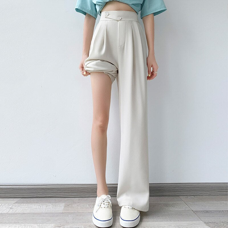 High-Waist Casual Damen Hose mit weitem Bein – Emilia