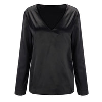 Satin Damenbluse mit tiefem V-Ausschnitt & langen Ärmeln – Daria