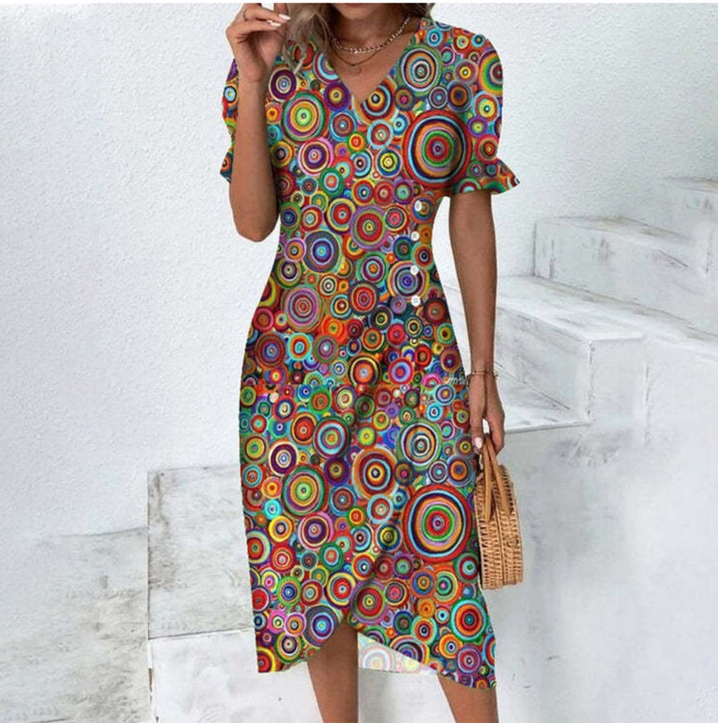 Knopfkleid mit V-Ausschnitt & Kurzarm – Luisa