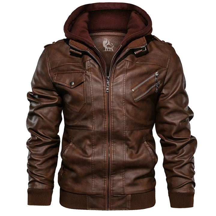 Herren Lederjacke mit abnehmbarer Kapuze – Ryder