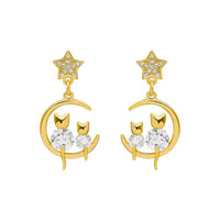 Goldene Katzenohrringe mit Zirkonia – Feline