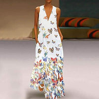 Trendy Ärmelloses Maxi-Sommerkleid mit Schmetterlingsmuster – Malia