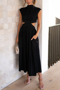 Elegantes Sommer-Midikleid mit Rollkragen und Taillenausschnitt – Avelina
