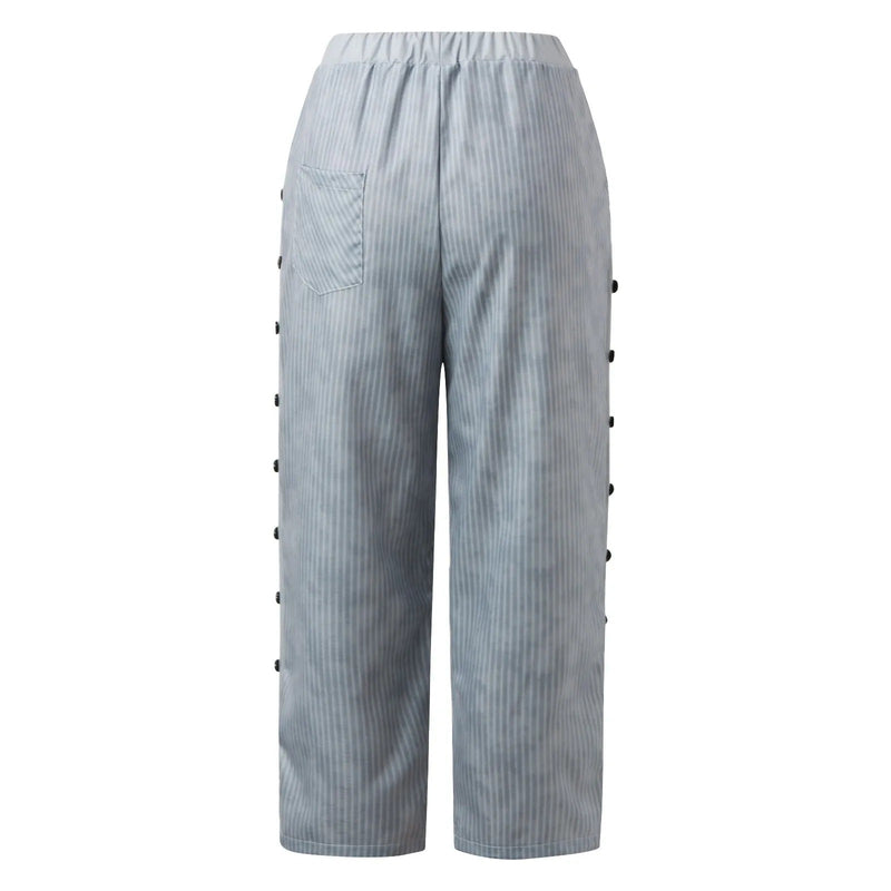 Gestreifte High-Waist Damen Hose mit Zierknöpfen – Florence