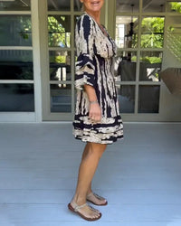 Luftiges & Stylishes Damenkleid mit V-Ausschnitt und 3/4-Ärmeln – Elina