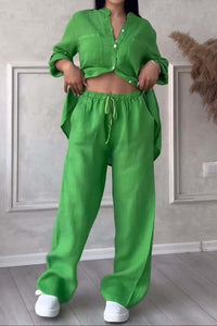 Trendiges Damen Leinen-Zweiteiler Set mit Bluse & weiter Hose – Lina