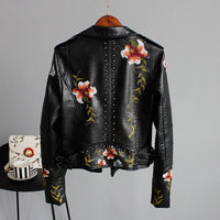 Bestickte Damen Kunstlederjacke im Bikerstil – Eleonora