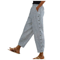 Gestreifte High-Waist Damen Hose mit Zierknöpfen – Florence
