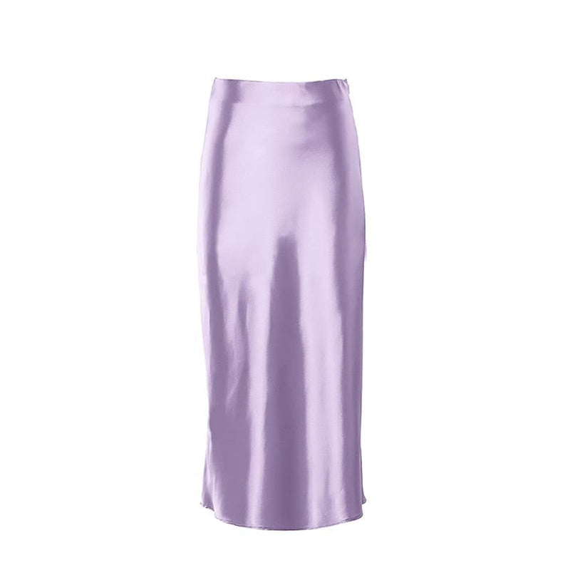 Satinschimmernder Damen Midirock in A-Linie mit hoher Taille – Liora