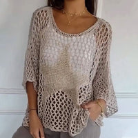 Gestricktes Netzshirt mit Rundhals & Häkelmuster – Noelle